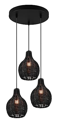 Reality Leuchten Pendelleuchte Sprout R31293302, Metall Schwarz matt, Rattangeflecht Schwarz, exkl. 3x E14 von RL LIVE YOUR LIGHT