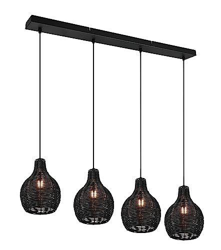 Reality Leuchten Pendelleuchte Sprout R31294002, Metall Schwarz matt, Rattangeflecht Schwarz, exkl. 4x E14 von RL LIVE YOUR LIGHT