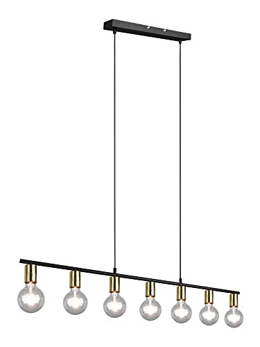 Reality Leuchten Pendelleuchte Vannes R30187008, Metall Schwarz/Messing Matt, Exkl. 7x E27 von RL LIVE YOUR LIGHT