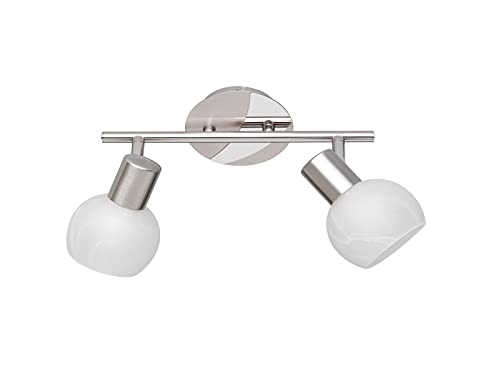 Reality Leuchten Spotbalken Antibes R80172007, Metall Nickel matt/Chrom, Glas alabasterfarbig weiß, exkl. 2x E14 von RL LIVE YOUR LIGHT