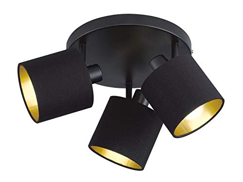 meineWunschleuchte 3-flammiger Deckenstrahler Rondell Ø 25cm, Stoffschirme Schwarz-Gold von meineWunschleuchte