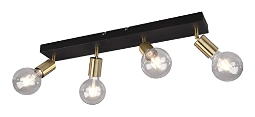 Reality Leuchten Spotbalken Vannes R80184008, Metall Schwarz,Messing matt, exklusiv 4x E27 von RL LIVE YOUR LIGHT