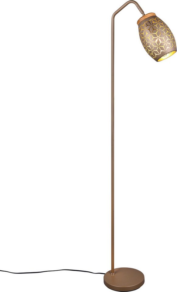 Reality Leuchten Stehlampe BIDAR, Stehleuchte Höhe 147 cm mit Fußschalter, exkl 1x E27 max 10W, Leuchtmittel wechselbar, warmweiß - kaltweiß, Metall-Lampenschirm mit Lasercut Muster und Holz-Dekoelement von Reality Leuchten