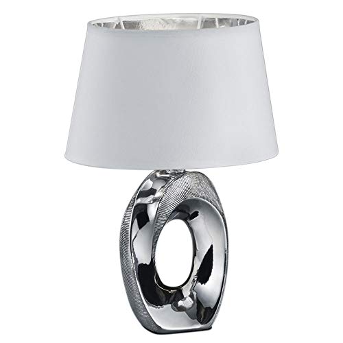 Reality Leuchten Taba R50511089 Tischleuchte, Keramik, Stoffschirm Weiß/Silberfarbig, Höhe 33cm von RL LIVE YOUR LIGHT