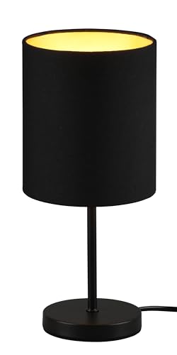 Reality Leuchten Tischleuchte Jerry R50491080, Metall Schwarz matt, Stoffschirm schwarz/goldfarbig, exkl. 1x E14 von RL LIVE YOUR LIGHT