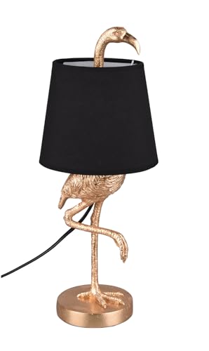 Reality Leuchten Tischleuchte Lola R50251079, Kunststoff goldfarbig, Stoffschirm Schwarz, exkl. 1x E14, 17 cm von RL LIVE YOUR LIGHT