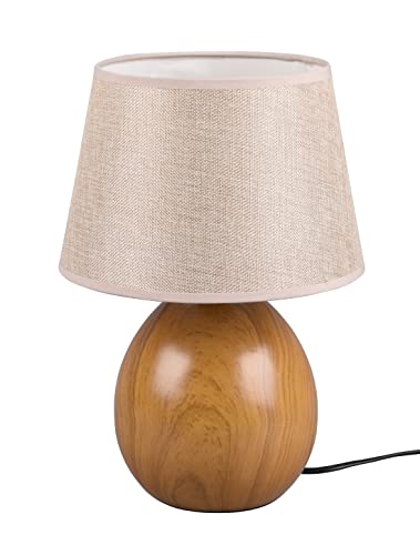 Reality Leuchten Tischleuchte Luxor R50631035, Keramik holzfarbig, Schirm Stoff Beige, exkl. 1x E27 von RL LIVE YOUR LIGHT