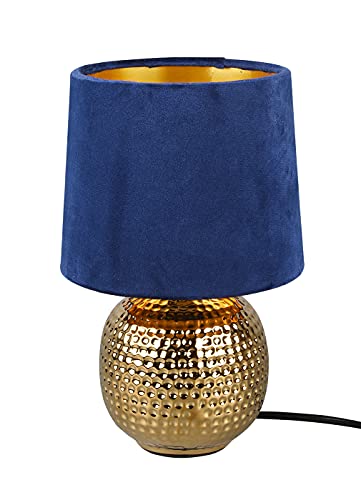 Reality Leuchten Tischleuchte Sophia R50821012, Keramik goldfarbig, Samtschirm blau/goldfarbig, exkl. 1x E14, 16 cm von RL LIVE YOUR LIGHT