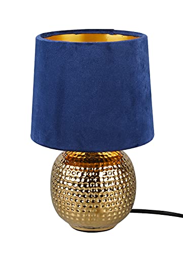 Reality Leuchten Tischleuchte Sophia R50821012, Keramik goldfarbig, Samtschirm blau/goldfarbig, exkl. 1x E14, 16 cm von RL LIVE YOUR LIGHT