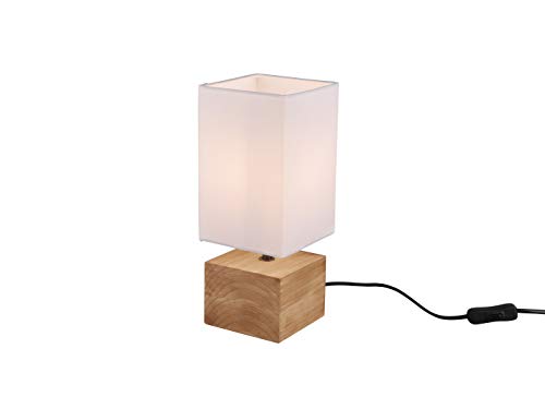 Reality Leuchten Tischleuchte Woody R50171030, Holz braun, Stoffschirm weiß, exkl. 1x E14 von RL LIVE YOUR LIGHT