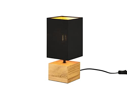 Reality Leuchten Tischleuchte Woody R50171080, Metall Schwarz matt, Fuß Holz, Stoffschirm weiß, exkl. 1x E27 von RL LIVE YOUR LIGHT