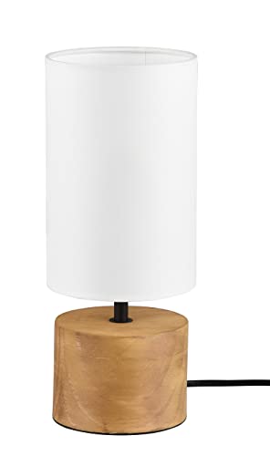 Reality Leuchten Tischleuchte Woody R50171930, Metall Schwarz matt, Fuß Holz, Stoffschirm weiß, exkl. 1x E27 von RL LIVE YOUR LIGHT