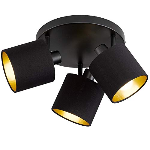 Reality Leuchten Tommy R80333979 Spotbalken, Metall Schwarz Matt, Stoffschirm Schwarz/Goldfarbig von RL LIVE YOUR LIGHT
