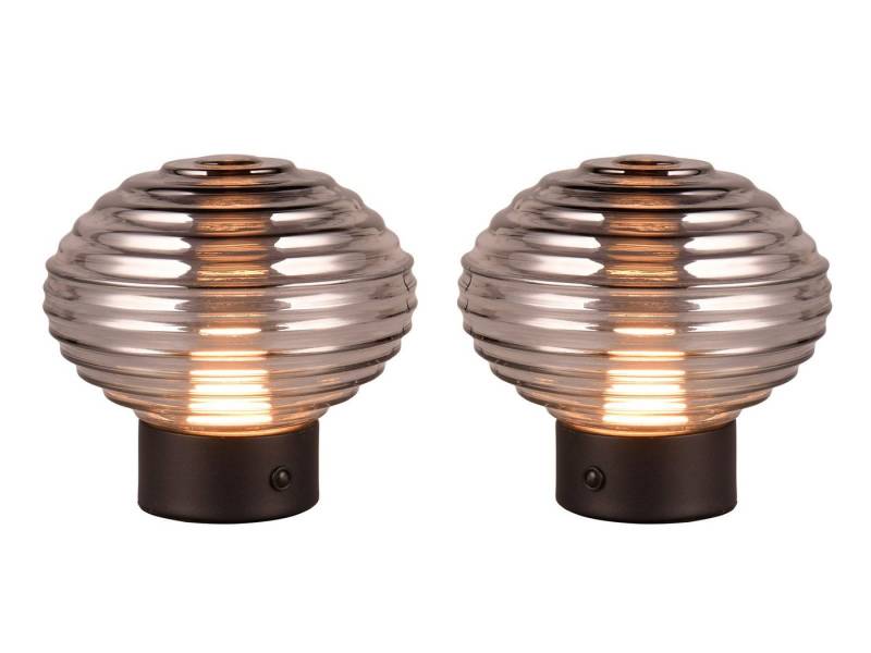Reality Leuchten USB-Tischleuchte, 2er SET ohne Strom-kabel, Akku kabellos Rauchglas Lampenschirm H: 14cm von Reality Leuchten