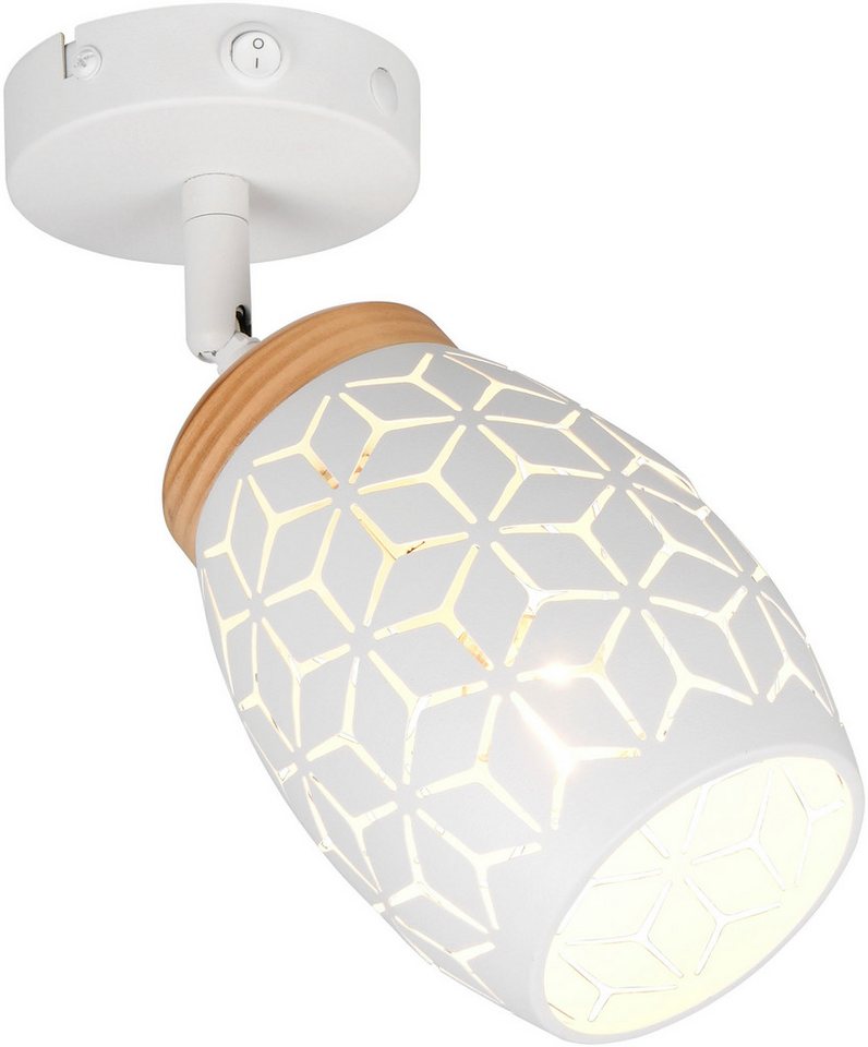Reality Leuchten Wandstrahler BIDAR, Wandlampe mit verstellbarem Spot, exkl 1x E14 max 10W, Ein-/Ausschalter, Leuchtmittel wechselbar, warmweiß - kaltweiß, Kippschalter ON/OFF, Metall-Lampenschirm Lasercut Optik Ø 12cm von Reality Leuchten