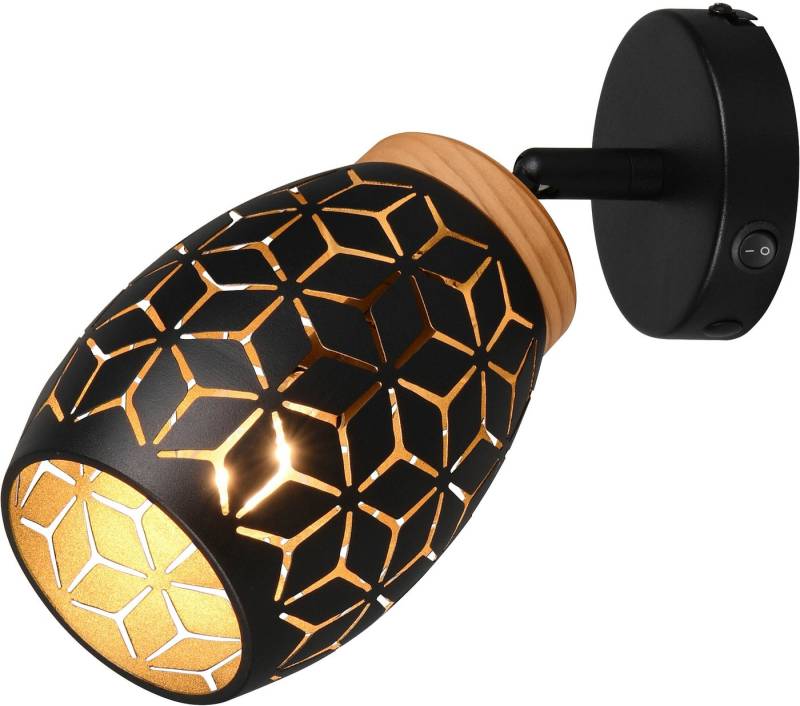Reality Leuchten Wandstrahler BIDAR, Wandlampe mit verstellbarem Spot, exkl 1x E14 max 10W, Ein-/Ausschalter, Leuchtmittel wechselbar, warmweiß - kaltweiß, Kippschalter ON/OFF, Metall-Lampenschirm Lasercut Optik Ø 12cm von Reality Leuchten