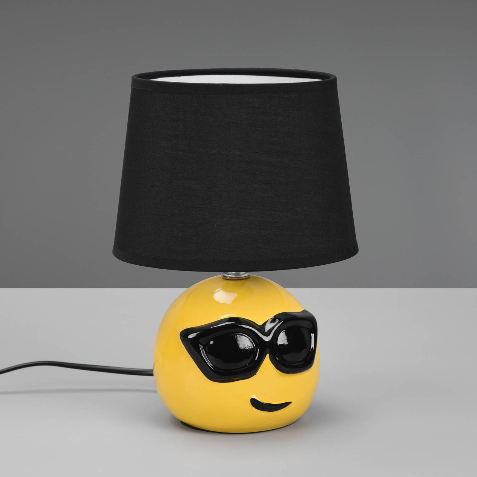 Tischlampe Coolio mit Smiley, Stoffschirm schwarz von Reality Leuchten