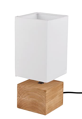 Reality Leuchten Tischleuchte Woody R50171030, Holz braun, Stoffschirm weiß, exkl. 1x E14 von RL LIVE YOUR LIGHT