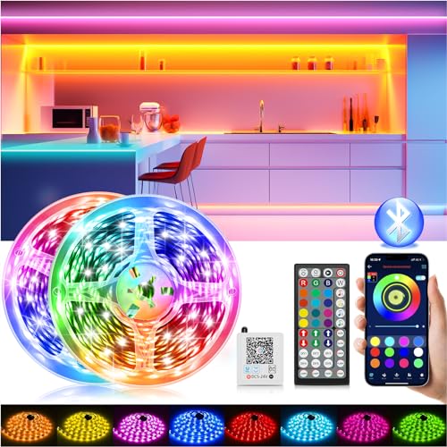 LED Streifen LED Strip 30m mit Fernbedienung & App & Musik Sync, Bluetooth RGB Lichterkette Dimmbar Farbwechsel, Band Stripes Selbstklebend für Zimmer Deko/TV/Schlafzimmer/Decke/Gaming/Party 2×15m von Realky