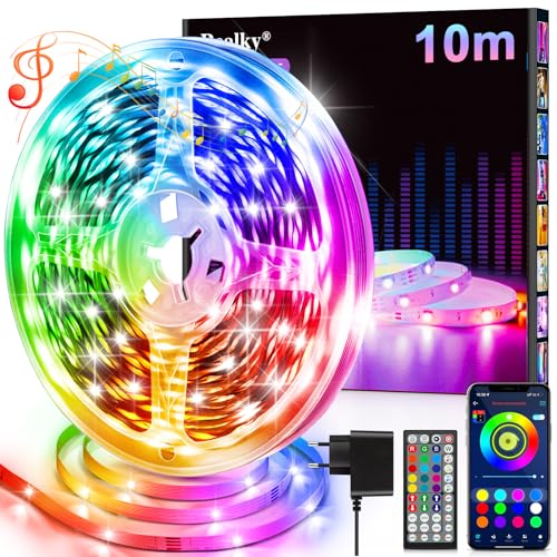 LED Strip Streifen 10 m mit Fernbedienung&App&Musik Sync,Bluetooth RGB Lichterkette Dimmbar Farbwechsel, Band Leiste Selbstklebend TV Hintergrundbeleuchtung für Zimmer Deko/Decke/Gaming von Realky