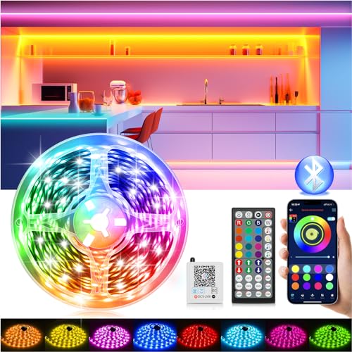 LED Strip LED Streifen 15m mit Fernbedienung & App & Musik Sync,Bluetooth RGB Lichterkette Dimmbar Farbwechsel, Band Leiste Selbstklebend TV Hintergrundbeleuchtung für Zimmer Deko/Gaming/Party von Realky