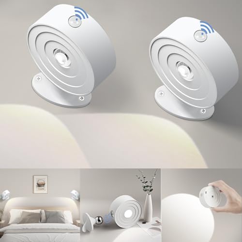 LED Wandleuchte Innen mit Bewegungsmelder USB Aufladbare Wandlampe Akku Touch Control dimmbar 3 Farbmodi 360° drehbare Wandleuchte für Wohnzimmer Schlafzimmer Treppenhaus Flur Nachttischlampe 2 Stücke von Realky