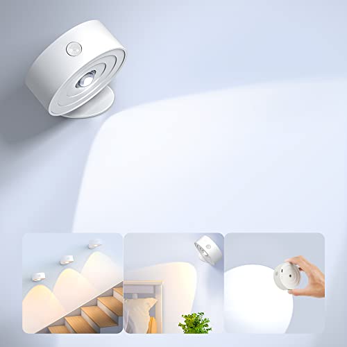 LED Wandleuchte Innen mit Bewegungsmelder USB-C Aufladbare Wandlampe mit Akku Touch Control Helligkeit dimmbar 3 Farbmodi 360° drehbare für Wohnzimmer Schlafzimmer Treppenhaus Flur Nachttischlampe von Realky