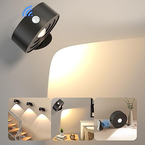 LED Wandleuchte Innen mit Bewegungsmelder USB-C Aufladbare Wandlampe mit Akku Touch Control Helligkeit dimmbar 3 Farbmodi 360° drehbare für Wohnzimmer Schlafzimmer Treppenhaus Flur Nachttischlampe von Realky