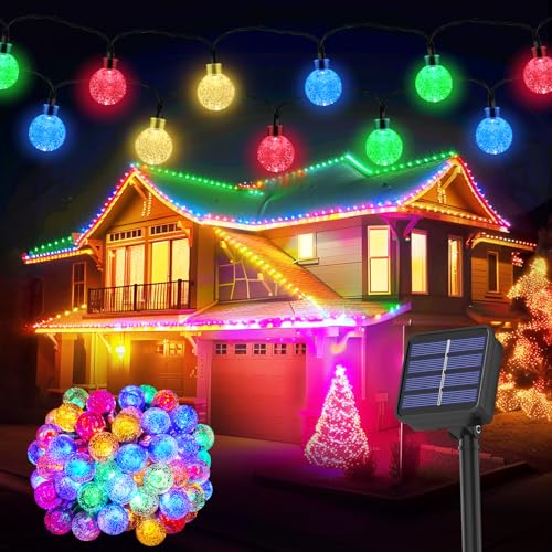 Lichterkette Außen Solar Wetterfest, 60 LED 8 Modi IP65 Wasserdicht Bunt Kristall Kugeln Solarlichterkette aussen Wetterfest Solar Lampions für Balkon Deko Terassen Garten Bäume Weihnachten Festival von Realky