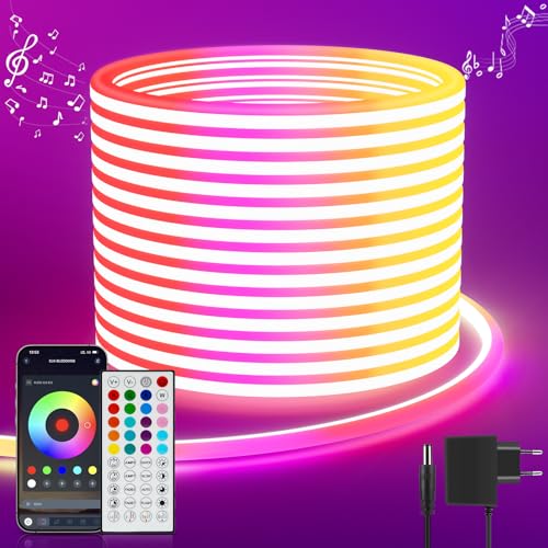Neon Led Strip 5M RGB, LED Streifen mit APP Steuerung Fernbedienung, IP65 Outdoor Wasserdichte Flexible LeD Leiste, 24V LED Band Lichtschlauch Außen Innen Musik Sync DIY für Zimmer Raum Wand Gaming von Realky