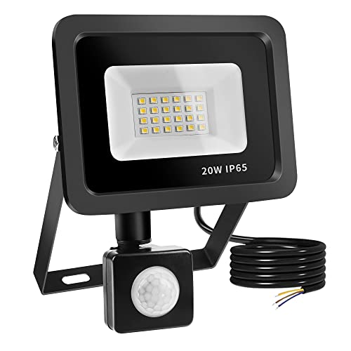 Realky LED Strahler mit Bewegungsmelder, 20W 2000LM Außenstrahler 6500K Kaltweiß Superhell Scheinwerfer Fluter IP65 Wasserdichter, Aussenlampe für Garten, Innenhöfe, Garage von Realky