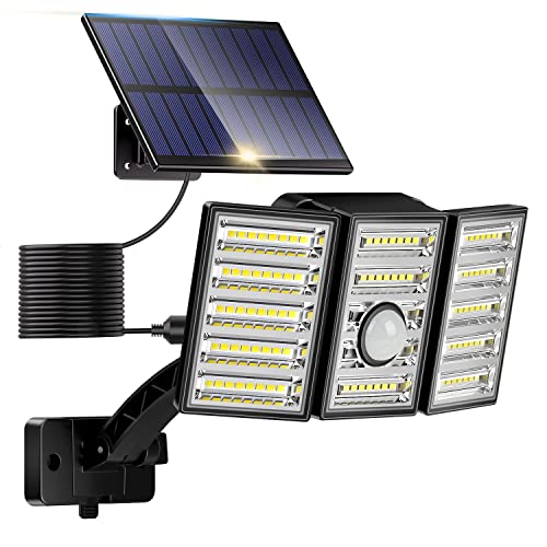 Realky Solarlampen für Außen mit Bewegungsmelder,Solarleuchte mit 108 LED Solar Strahler IP65 Wasserdichte Aussenleuchte mit 5m Kabel für Garage, Carport, Garten, Terrasse, Haustür, Veranda,Straßen von Realky