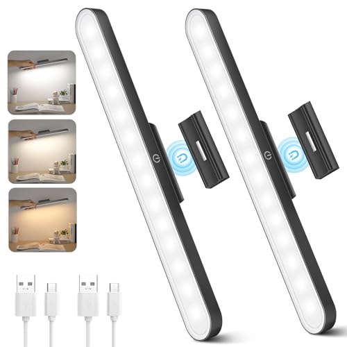 Realky Unterbauleuchte Küche LED 2 Stück, Dimmbar Schrankbeleuchtung Kabellos, LED Lichtleiste mit Aufladbar, USB Batteriebetriebenes Küchenlicht für Spiegel, Schreibtische, Küchen, Schränke und Wand von Realky