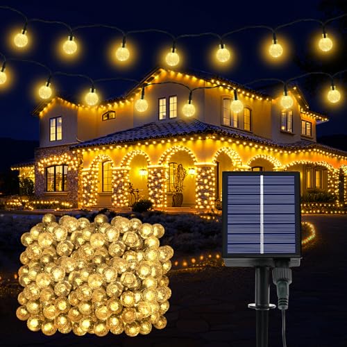 Solar Lichterkette Aussen Wetterfest, 200 LED 3M+ 24M 8 Modi IP65 Warmweiß Solarlichterkette aussen Wetterfest Solar Lampions Kristallkugeln für Balkon Deko Terrassen Garten Weihnachten Partys Zuhause von Realky