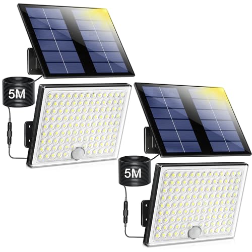 Solarlampen für Außen,Solarleuchte mit Bewegungsmelder,113 LED Solar Strahler IP65 Wasserdichte Solar-Split Wandleuchte mit 5m Kabel für Garage, Garten, Hof, Stufen, Haustüren, Rasen - 2 Stück von Realky