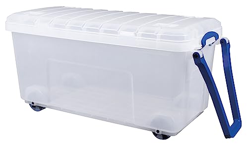 Really Useful 160LG-WHTR-CCB 160 Liter Koffer mit Rollen in Karton, transparent/solides Blau von Really Useful Box