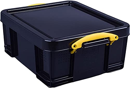 Really Useful Aufbewahrungsbox aus Kunststoff, 18 Liter, massives Schwarz mit gelben Griffen von Really Useful Box