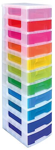 Really Useful Aufbewahrungsbox aus Kunststoff, 11 x 7 l, transparenter Rahmen mit Regenbogen-Schubladen von Really Useful Box