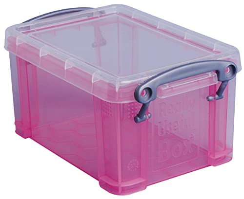 Really Useful Box 0,7 Liter, transparente pink, mit Rädern, Lagerbox von Really Useful Box