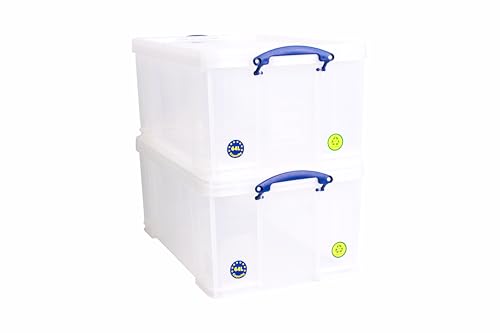 Really Useful Box 2er-Pack, 64 Liter, zum Organisieren und Aufbewahren, 710 x 440 x 310 mm, transparent von Really Useful Box