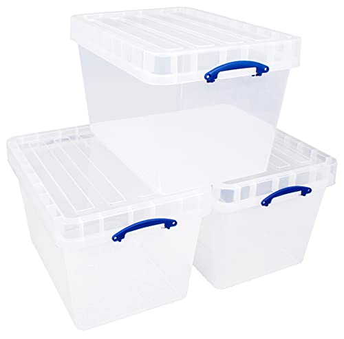 Really Useful Box 96 Liter mit XL Deckel Kunststoff Aufbewahrungsbox klar (3 Stück) von Really Useful Box
