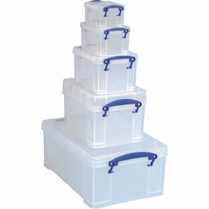 Really Useful Box Aufbewahrungsbox 9l+3l+1,6l+0,7l+0,3l Boxen= SET stapelbar transparent von Really Useful Box
