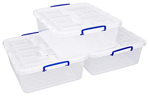 Really Useful Box Aufbewahrungsbox aus Kunststoff, 31,5 l, mit Flügeldeckel, transparent, 3 Stück von Really Useful Box