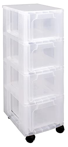 Really Useful Kunststoff-Aufbewahrungsbox, schlank, 4 x 6 l, transparenter Rahmen mit Schubladen von Really Useful Box