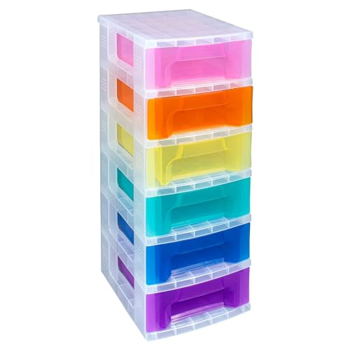 Really Useful Aufbewahrungsbox aus Kunststoff, schlanker Aufbewahrungsbehälter, 6 x 3,5 l, transparenter Rahmen, mit Schubladen in Regenbogenfarben von Really Useful Box