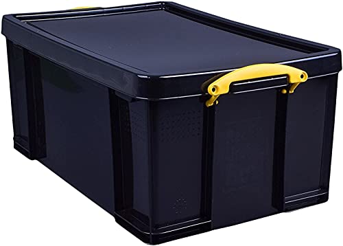 Really Useful Aufbewahrungsbox aus Kunststoff, 48 l, massives Schwarz mit gelben Griffen von Really Useful Box