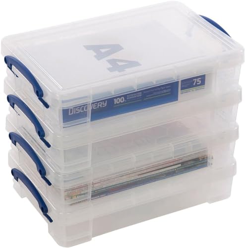 4 x Really Useful Aufbewahrungsboxen 4 Liter transparent aus Kunststoff mit Deckel Box Robust von Really Useful Box
