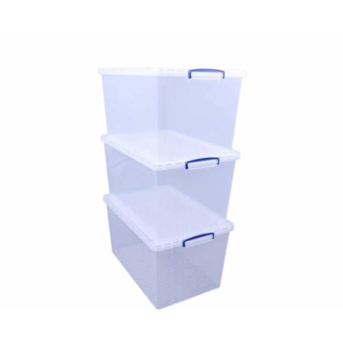 Aufbewahrungskiste, stapelbar, durchsichtig, Kunststoff, transparent, 83 Litre Nestable Clear Pack of 3 in Card von Really Useful Box