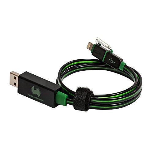 RealPower 185962 LED floating cable 2in1, LED Lade- und Datenkabel mit Micro-USB und Lightning, für Android Smartphones und weitere, (schwarz/grüne LEDs) von Realpower