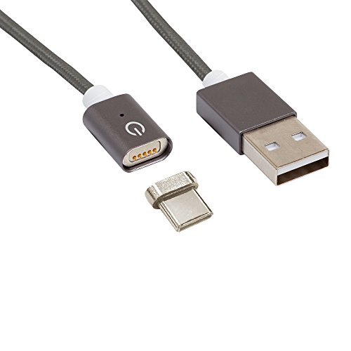 RealPower Magnetic mobile C, Magnetisches USB Type-C Sync- und Ladekabel, 1m, Dunkelgrau von Realpower
